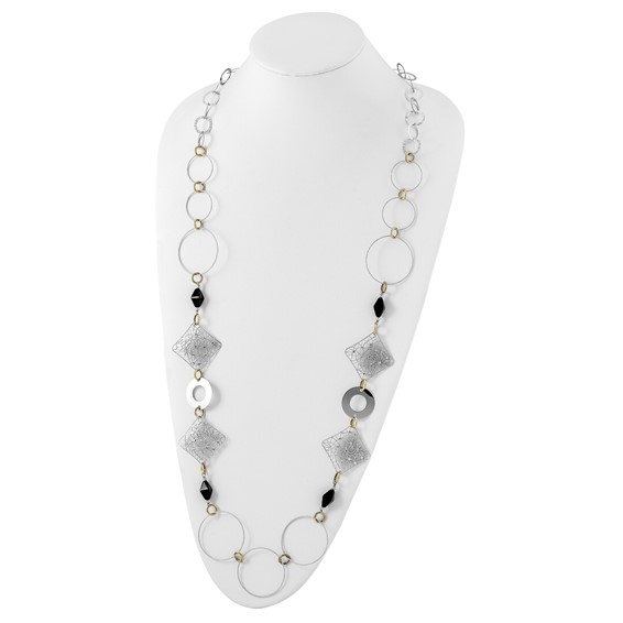 Sterling Silver and 18K Yellow Gold-Plated Onyx Fancy 41 inch Necklace