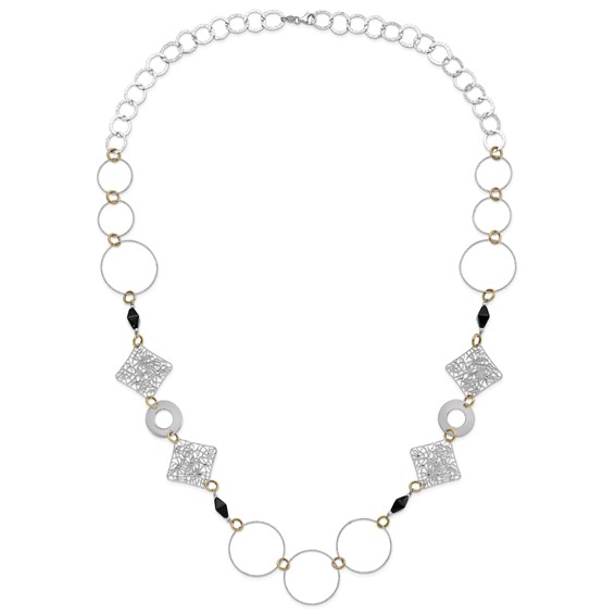 Sterling Silver and 18K Yellow Gold-Plated Onyx Fancy 41 inch Necklace