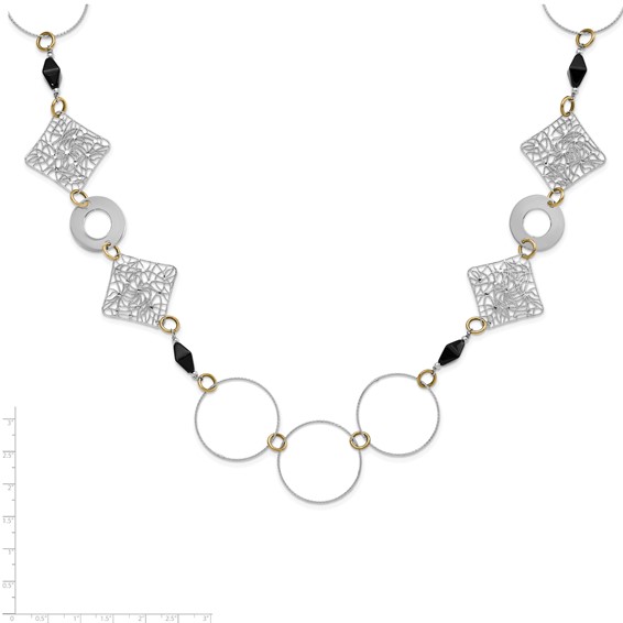 Sterling Silver and 18K Yellow Gold-Plated Onyx Fancy 41 inch Necklace