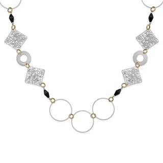 Sterling Silver and 18K Yellow Gold-Plated Onyx Fancy 41 inch Necklace