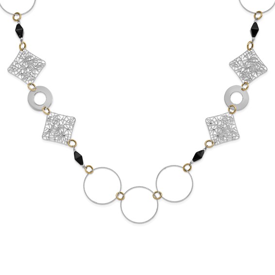 Sterling Silver and 18K Yellow Gold-Plated Onyx Fancy 41 inch Necklace