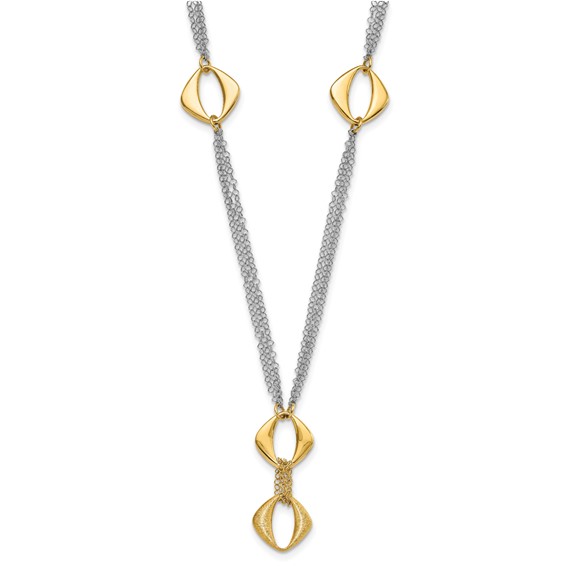 Sterling Silver 18K Gold-plated Polished & Brushed Geometric Drop Necklace