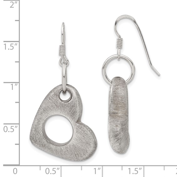 Sterling Silver Brushed Heart Dangle Earrings