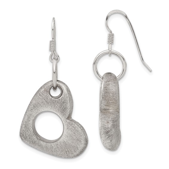 Sterling Silver Brushed Heart Dangle Earrings