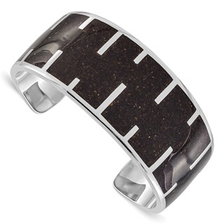 Sterling Silver Black Resin & Sand Cuff Bracelet
