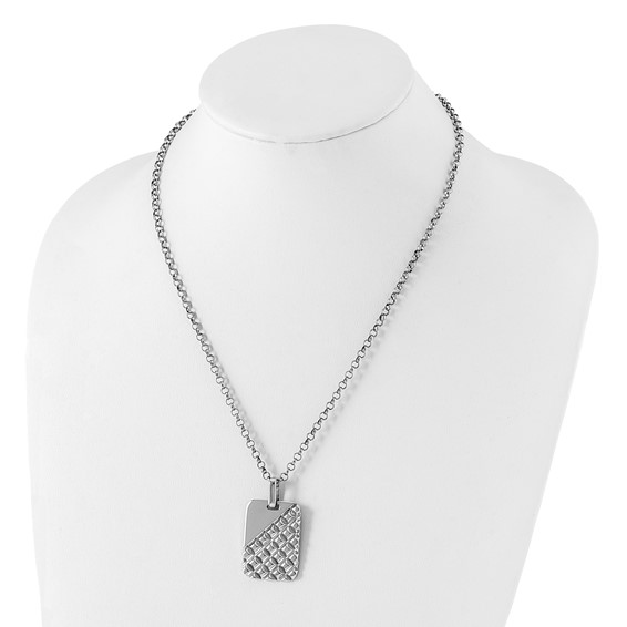 Sterling Silver Textured Dog Tag Necklace