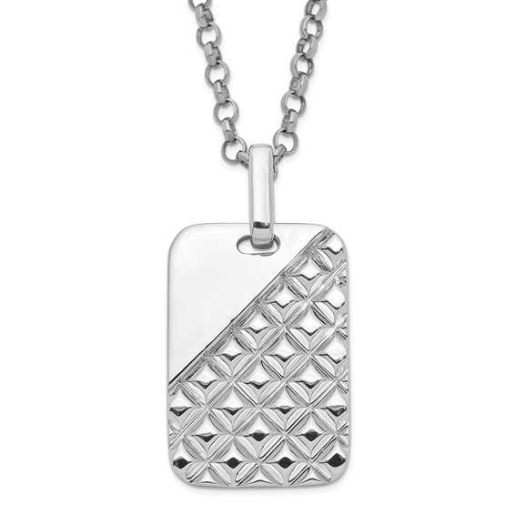 Sterling Silver Textured Dog Tag Necklace
