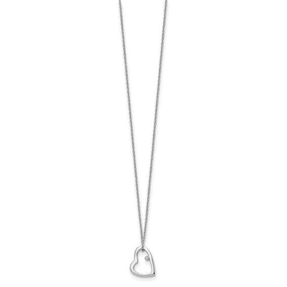 White Ice Sterling Silver Rhodium-plated 18 Inch Diamond Open Heart Necklace with 2 Inch Extender