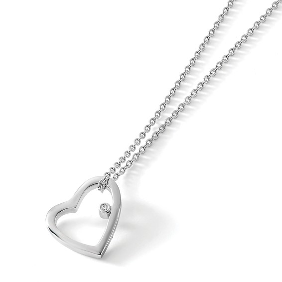 White Ice Sterling Silver Rhodium-plated 18 Inch Diamond Open Heart Necklace with 2 Inch Extender