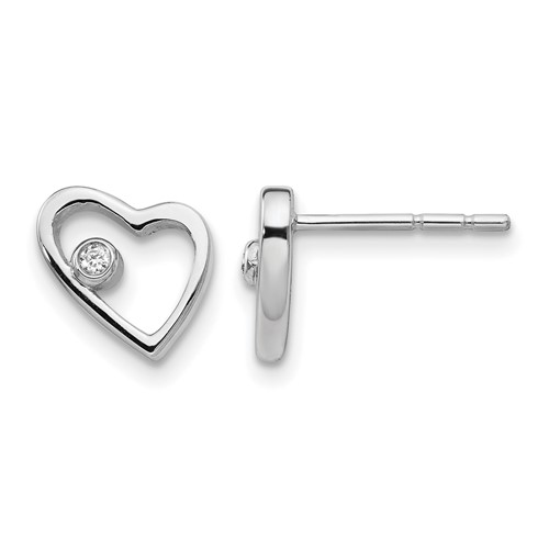 White Ice Sterling Silver Rhodium-plated Diamond Open Heart Post Earrings
