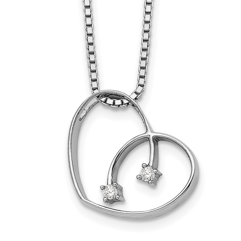 White Ice Sterling Silver Rhodium-plated Diamond Open Heart Necklace with 2 Inch Extender, 18"