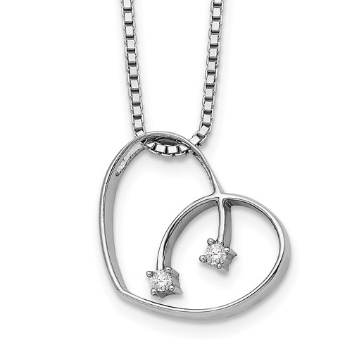 White Ice Sterling Silver Rhodium-plated Diamond Open Heart Necklace with 2 Inch Extender, 18"