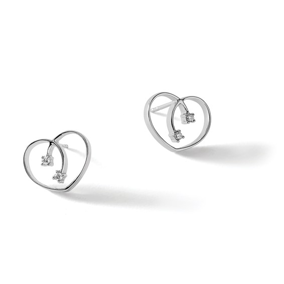 White Ice Sterling Silver Rhodium-plated Diamond Heart Post Earrings
