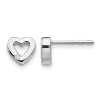 White Ice Sterling Silver Rhodium-plated Diamond Open Heart Post Earrings view 1