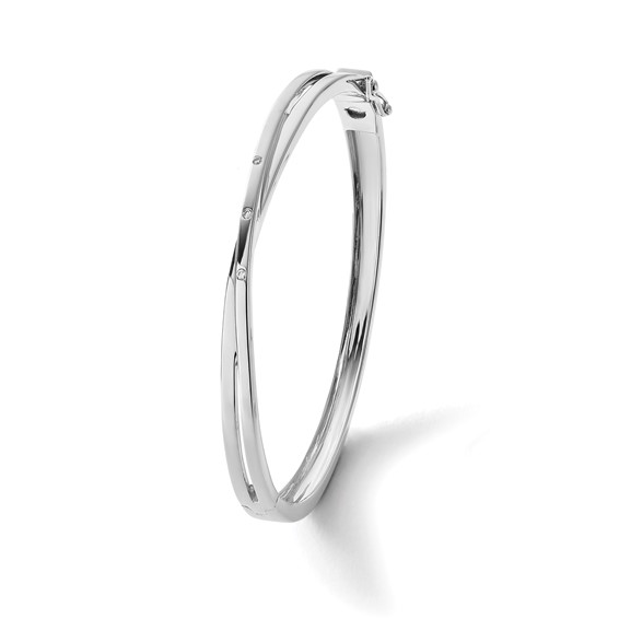 White Ice Sterling Silver Rhodium-plated Diamond Crossover  Bangle Bracelet
