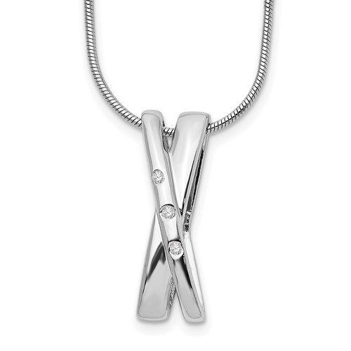 White Ice Sterling Silver Rhodium-plated Diamond Crossover Necklace with 2 Inch Extender, 18"