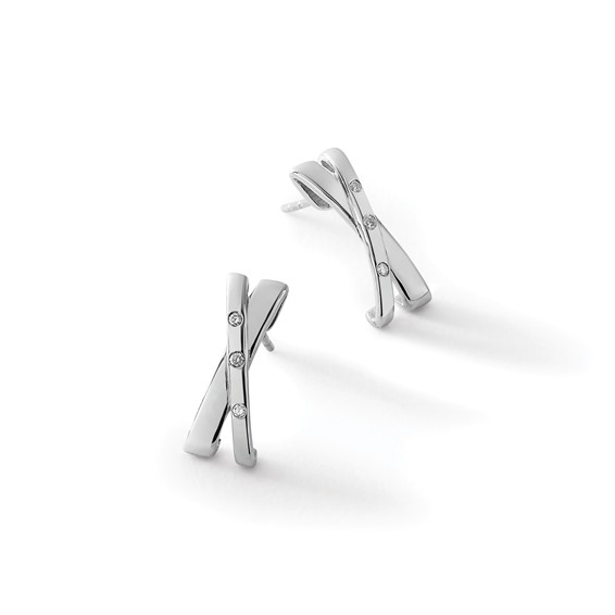 White Ice Sterling Silver Rhodium-plated Diamond Crossover Post Earrings