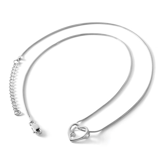 White Ice Sterling Silver Rhodium-plated 18 Inch Diamond Open Heart Necklace with 2 Inch Extender