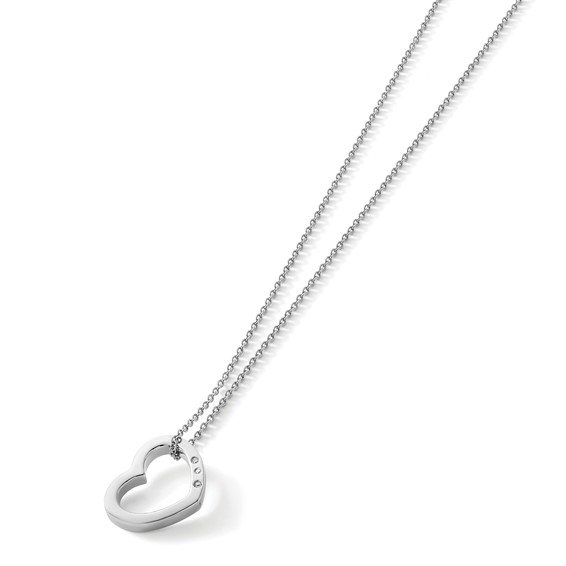 White Ice Sterling Silver Rhodium-plated 18 Inch Diamond Open Heart Necklace with 2 Inch Extender