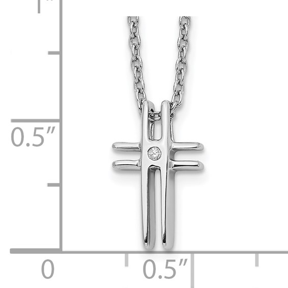 White Ice Sterling Silver Rhodium-plated 18 Inch Diamond Cross Necklace with 2 Inch Extender