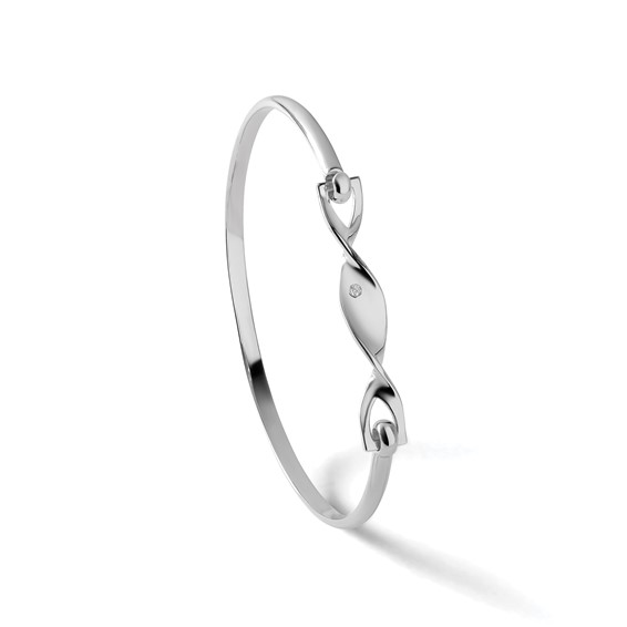 White Ice Sterling Silver Rhodium-plated Diamond Twist Bangle Bracelet
