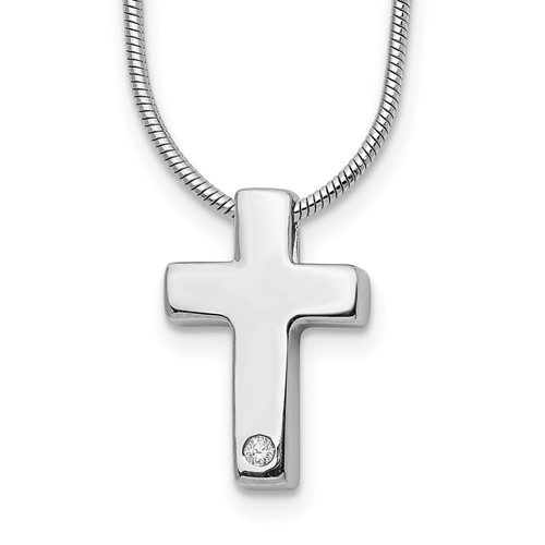 White Ice Sterling Silver Rhodium-plated Diamond Cross Necklace with 2 Inch Extender, 18"
