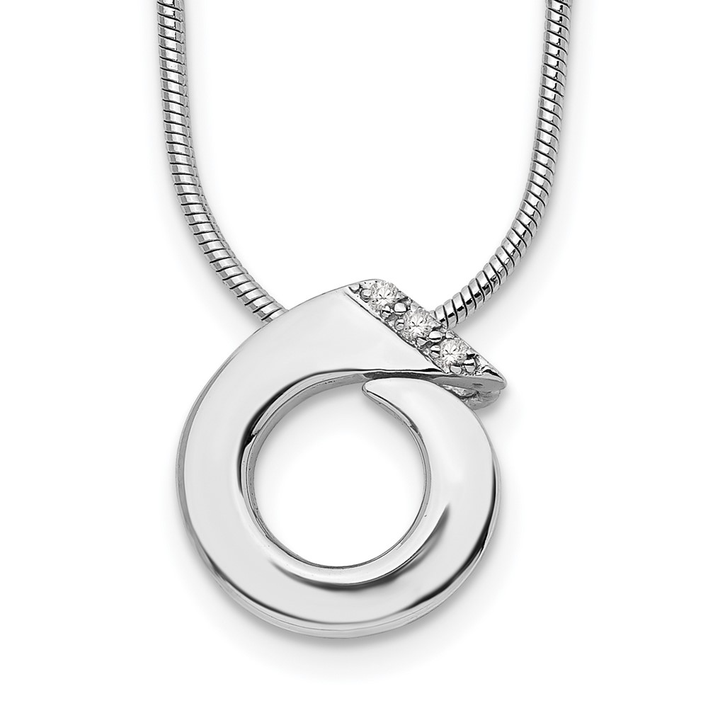 White Ice Sterling Silver Rhodium-plated Open Circle Diamond Necklace with 2 Inch Extender, 18"