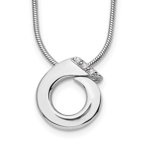 White Ice Sterling Silver Rhodium-plated Open Circle Diamond Necklace with 2 Inch Extender, 18"