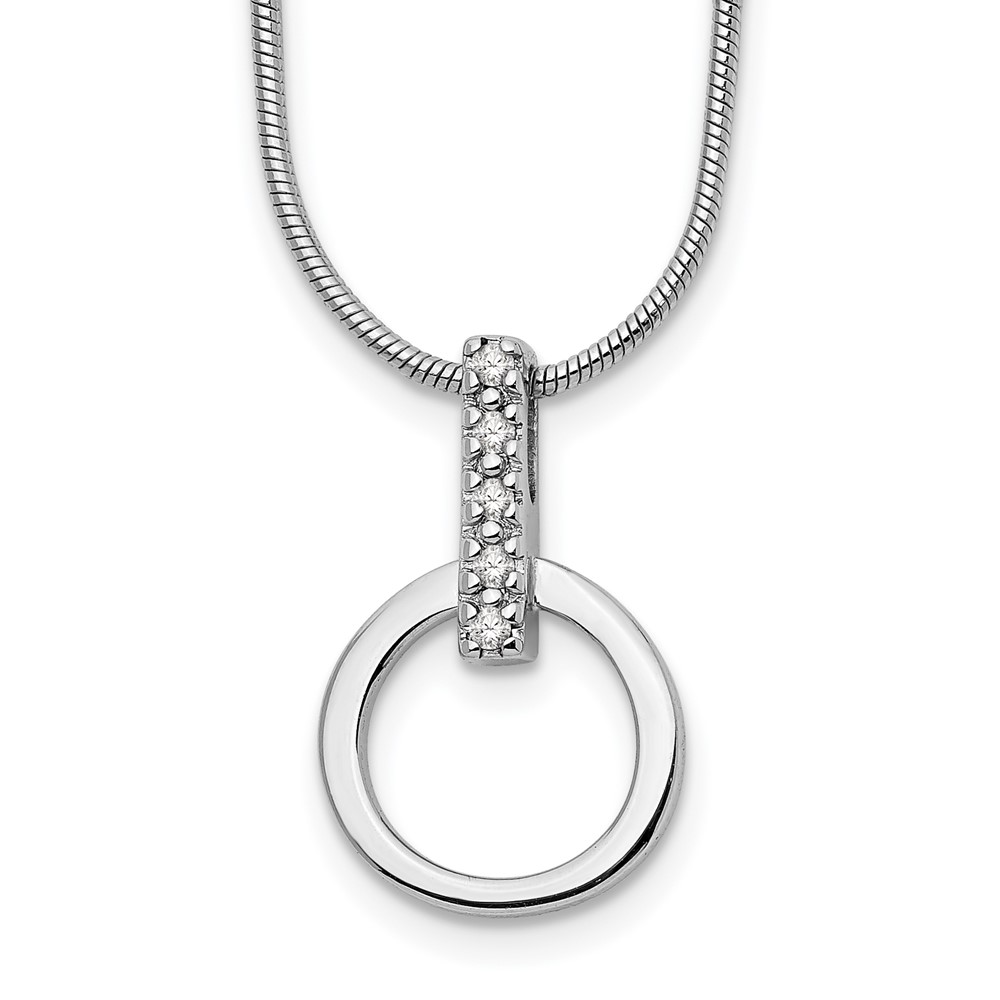White Ice Sterling Silver Rhodium-plated Open Circle Diamond Necklace with 2 Inch Extender, 18"
