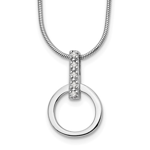 White Ice Sterling Silver Rhodium-plated Open Circle Diamond Necklace with 2 Inch Extender, 18"