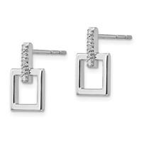 White Ice Sterling Silver Rhodium-plated Diamond Open Square Dangle Earrings view 2