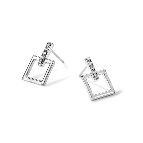 White Ice Sterling Silver Rhodium-plated Diamond Open Square Dangle Earrings