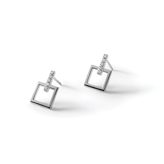 White Ice Sterling Silver Rhodium-plated Diamond Open Square Dangle Earrings