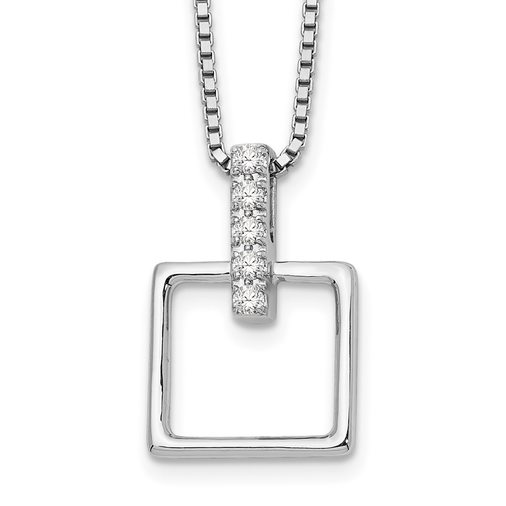 White Ice Sterling Silver Rhodium-plated Diamond Open Squared Necklace with 2 Inch Extender, 18"