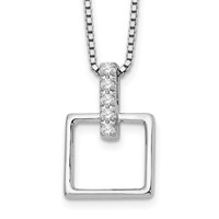 White Ice Sterling Silver Rhodium-plated Diamond Open Squared Necklace with 2 Inch Extender, 18" view 1