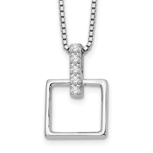 White Ice Sterling Silver Rhodium-plated Diamond Open Squared Necklace with 2 Inch Extender, 18"