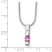 White Ice Sterling Silver Rhodium-plated Diamond and Pink Tourmaline Necklace with 2 Inch Extender, 18" view 3