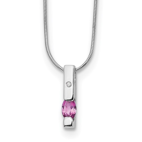White Ice Sterling Silver Rhodium-plated Diamond and Pink Tourmaline Necklace with 2 Inch Extender, 18"