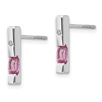 White Ice Sterling Silver Rhodium-plated Diamond and Pink Tourmaline Post Dangle Earrings view 2