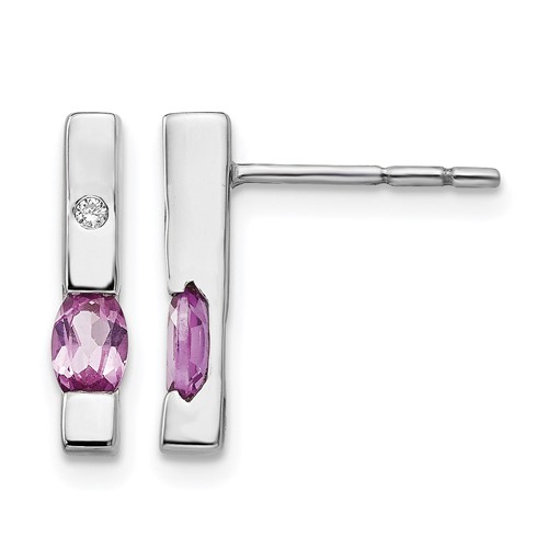 White Ice Sterling Silver Rhodium-plated Diamond and Pink Tourmaline Post Dangle Earrings