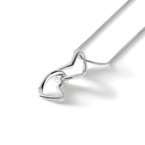 White Ice Sterling Silver Rhodium-plated 18 Inch Diamond Hearts Necklace with 2 Inch Extender