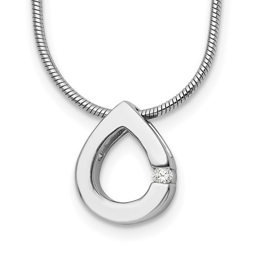 White Ice Sterling Silver Rhodium-plated Diamond Teardrop Necklace with 2 Inch Extender, 18"