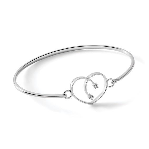 White Ice Sterling Silver Rhodium-plated Diamond Heart Bangle
