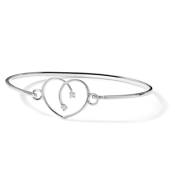 White Ice Sterling Silver Rhodium-plated Diamond Heart Bangle