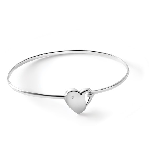 White Ice Sterling Silver Rhodium-plated Diamond Heart Bangle Bracelet
