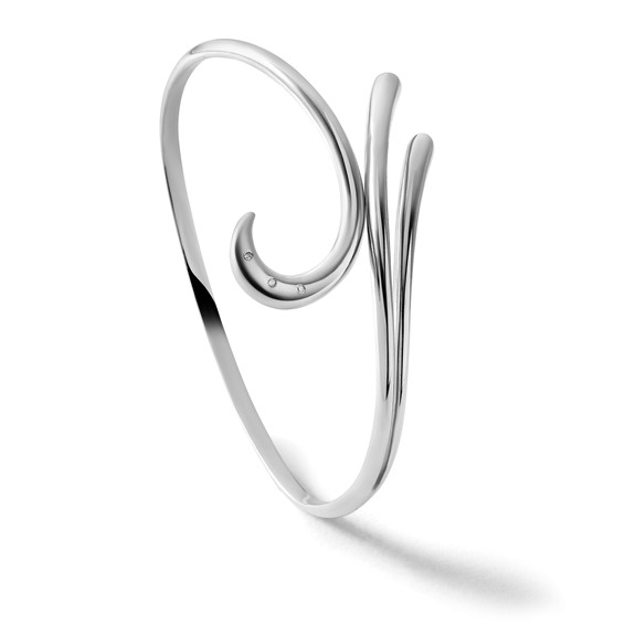 White Ice Sterling Silver Rhodium-plated Diamond Swirl Bangle Bracelet