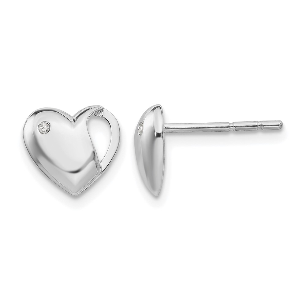 White Ice Sterling Silver Rhodium-plated Diamond Heart Post Earrings