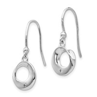 White Ice Sterling Silver Rhodium-plated Diamond Circle Shepherd Hook Dangle Earrings view 2