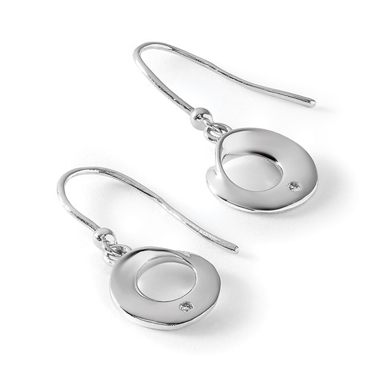 White Ice Sterling Silver Rhodium-plated Diamond Circle Shepherd Hook Dangle Earrings