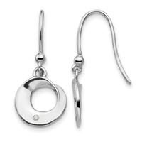 White Ice Sterling Silver Rhodium-plated Diamond Circle Shepherd Hook Dangle Earrings view 1